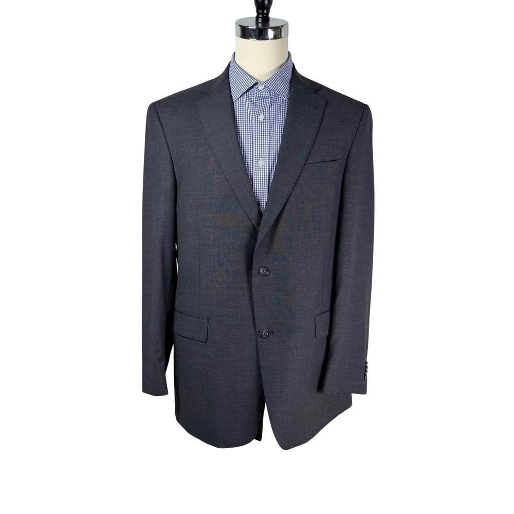 Hart Schaffner Marx Mens 44L Blazer Charcoal Textured Two Button Vtg USA Made